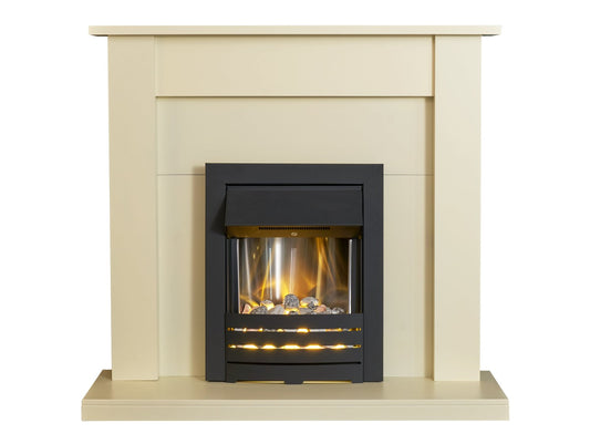 Adam Sutton Fireplace in Cream & Black/Cream with Helios Electric Fire in Black, 43 Inch