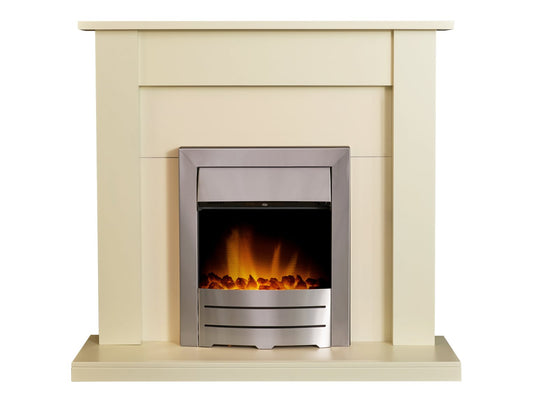 Adam Sutton Fireplace in Cream & Black/Cream with Colorado Electric Fire in Brushed Steel, 43 Inch