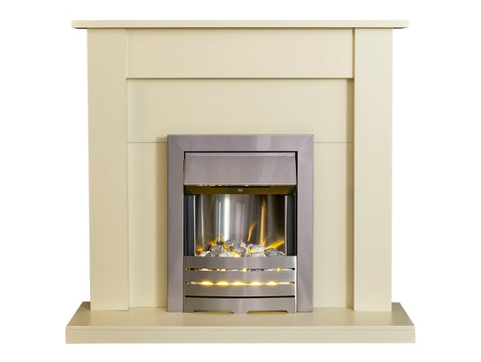 Adam Sutton Fireplace in Cream & Black/Cream with Helios Electric Fire in Brushed Steel, 43 Inch