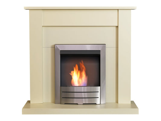 Adam Sutton Fireplace in Cream & Black/Cream with Colorado Bio Ethanol Fire in Brushed Steel, 43 Inch