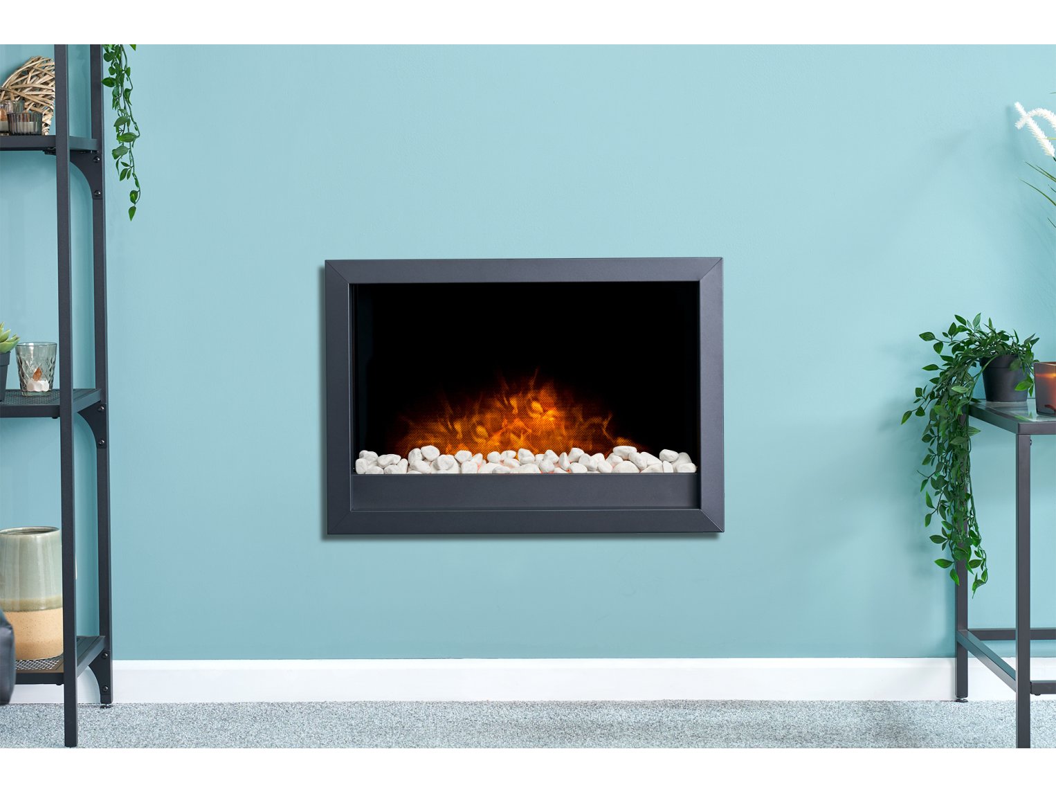Adam Toronto Electric Wall Inset Fire + Pebbles & Remote Control Black