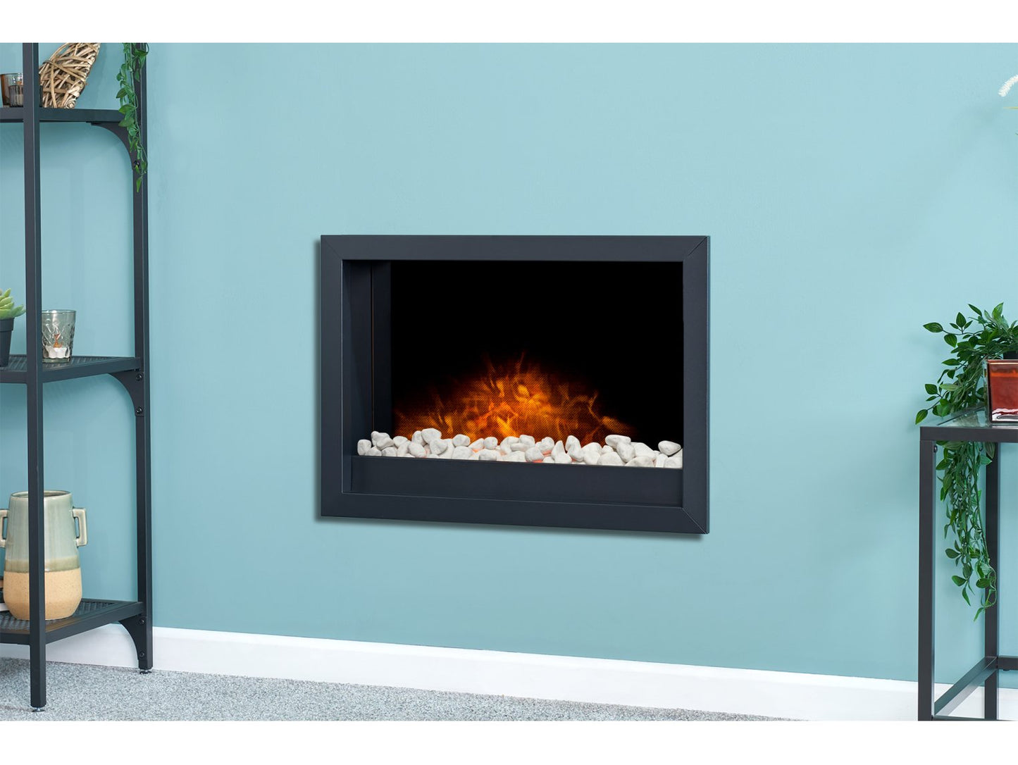 Adam Toronto Electric Wall Inset Fire + Pebbles & Remote Control Black