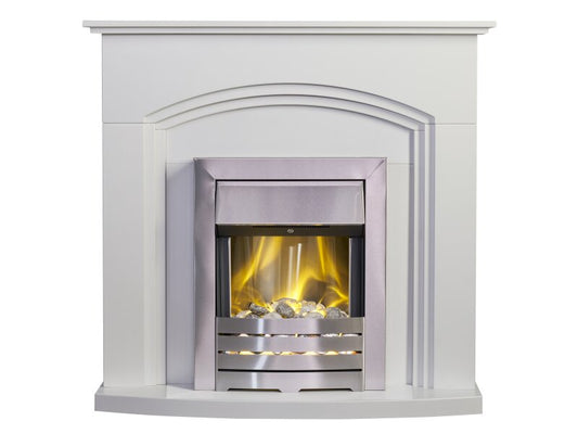 Adam Truro Fireplace Suite Pure White + Helios Electric Fire Brushed Steel,  41"