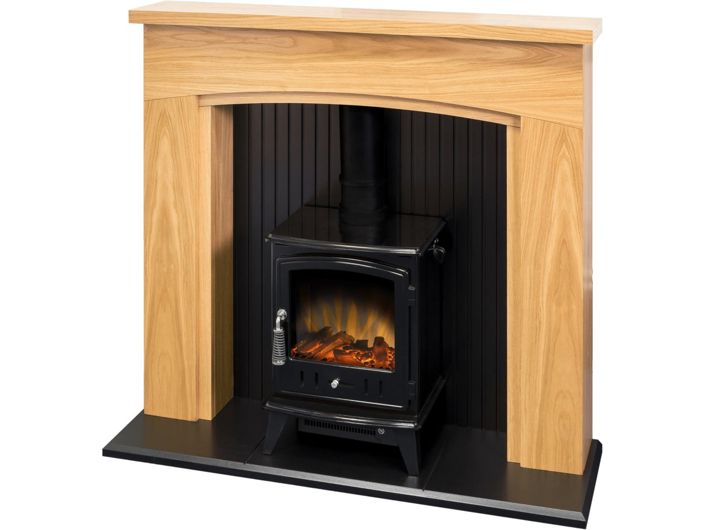 Adam Turin Stove Suite Oak & Black with Aviemore Electric Stove Black Enamel 48"