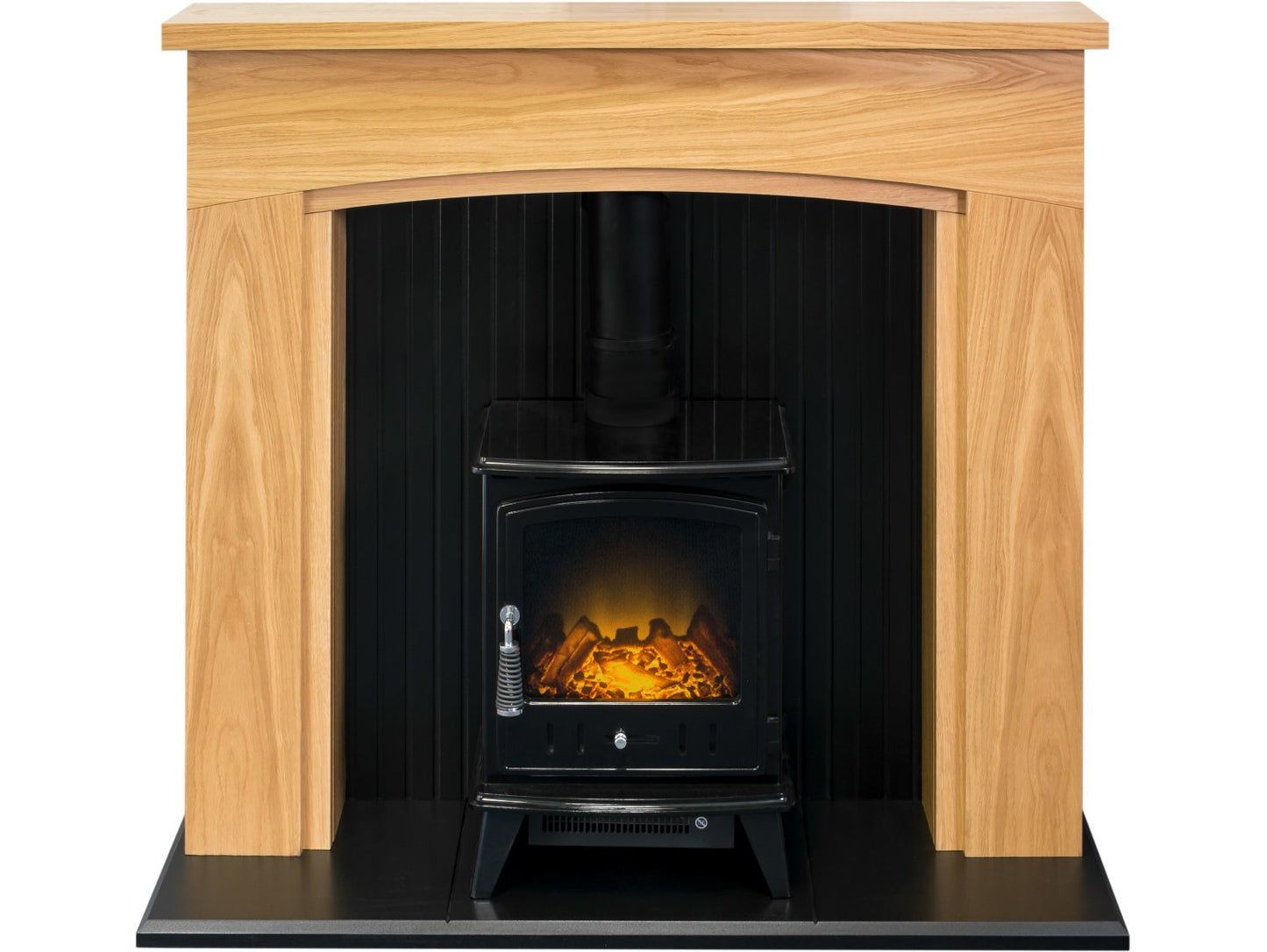 Adam Turin Stove Suite in Oak & Black with Aviemore Electric Stove in Black Enamel 48 Inch