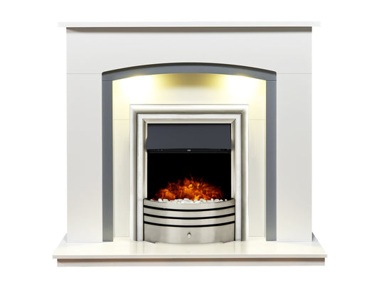 Adam Tuscany Fireplace in Pure White & Grey with Astralis 6-in-1 Electric Fire in Chrome, 48 Inch