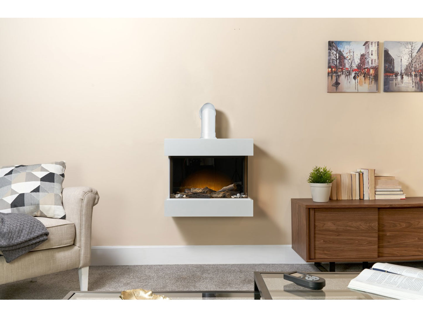 Adam Vega Lyra White Electric Wall Mounted Fireplace Suite