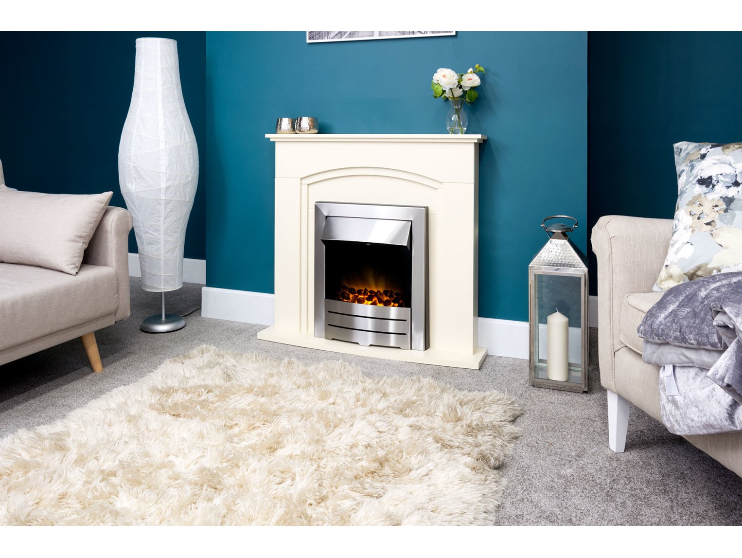Adam Venice/Devon Fireplace Suite Cream + Colorado Electric Fire Brushed Steel, 39"