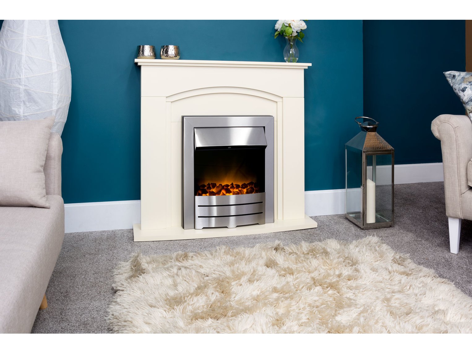 Adam Venice/Devon Fireplace Suite Cream + Colorado Electric Fire Brushed Steel, 39"