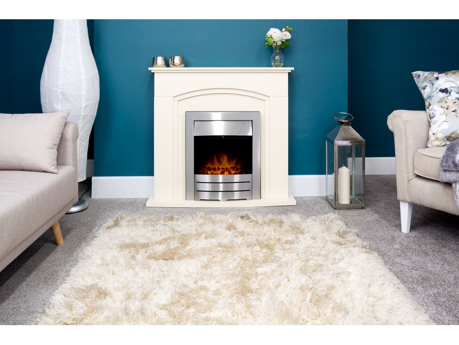 Adam Venice/Devon Fireplace Suite Cream + Colorado Electric Fire Brushed Steel, 39"