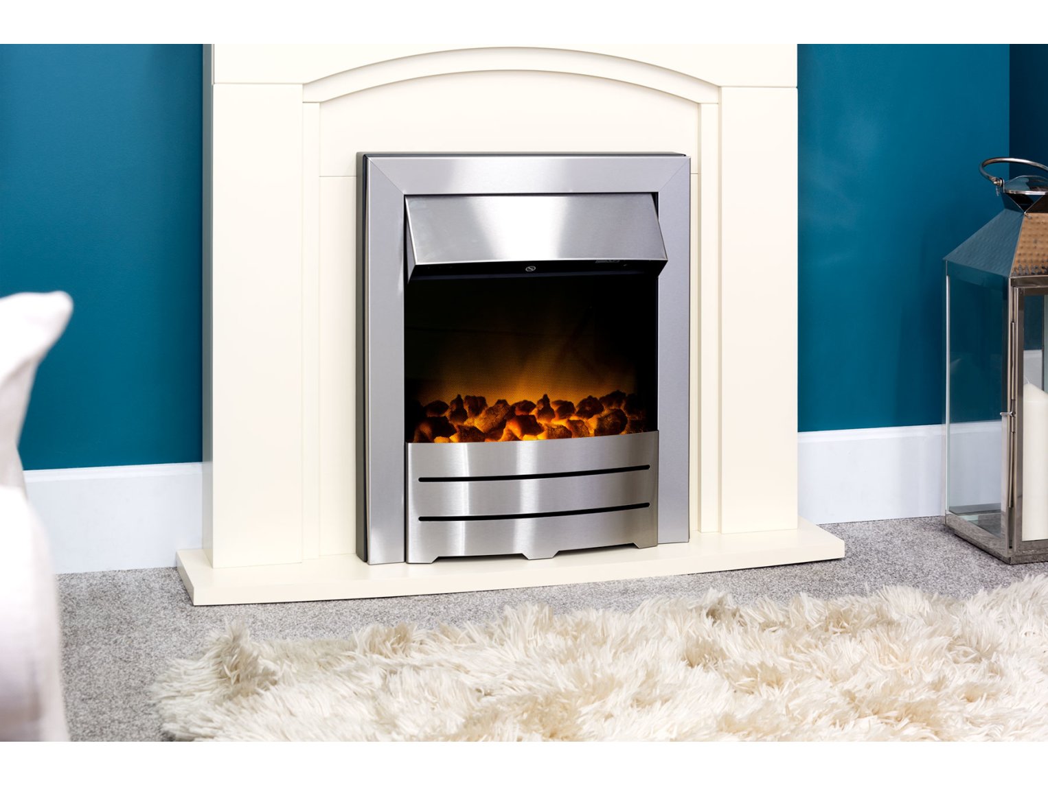 Adam Venice/Devon Fireplace Suite Cream + Colorado Electric Fire Brushed Steel, 39"