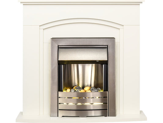 Adam Venice Fireplace Suite in Cream with Helios Electric Fire in Brushed Steel, 39 Inch
