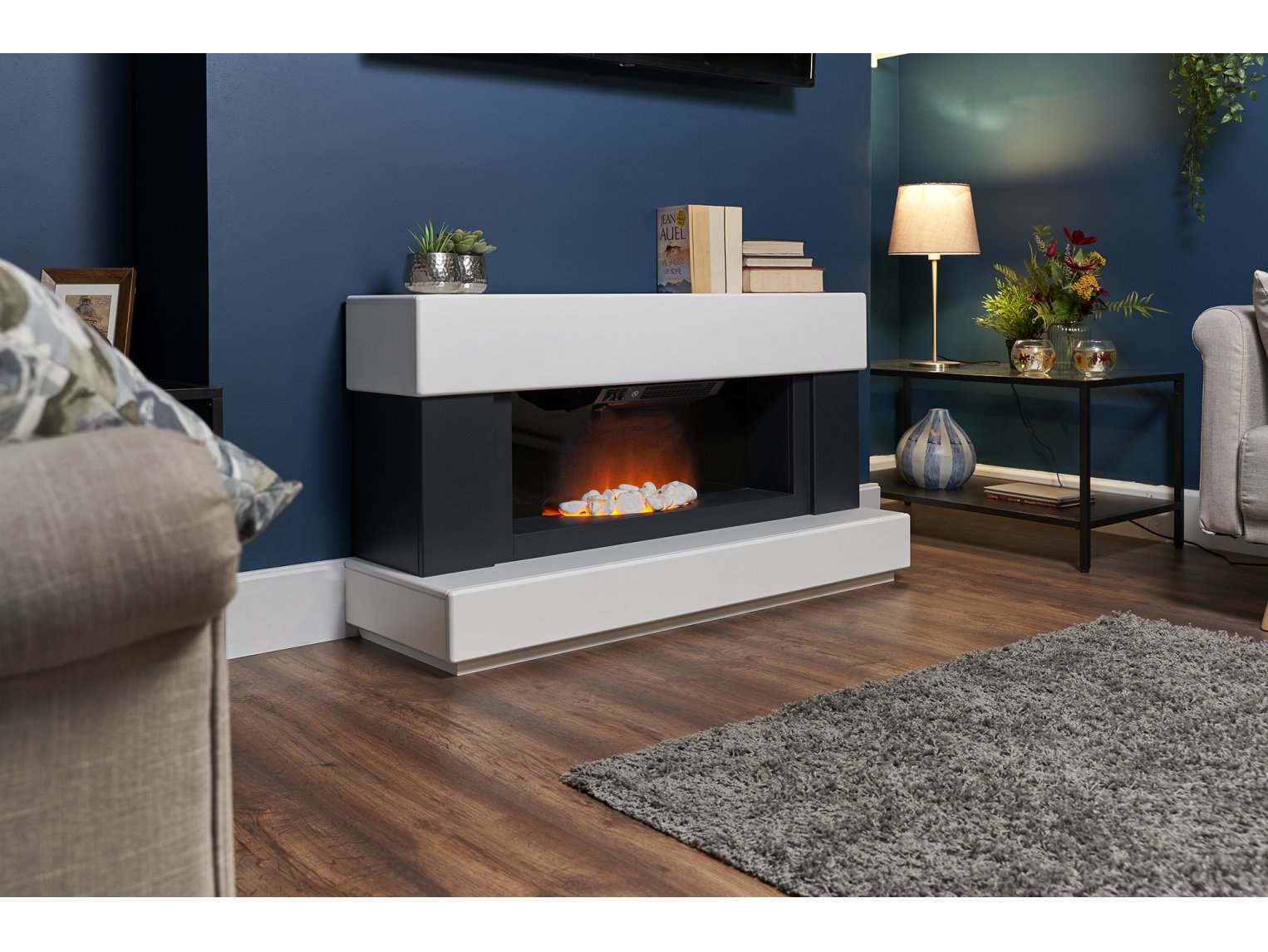Adam Verona Pure White & Charcoal Grey, Electric Fireplace 48"
