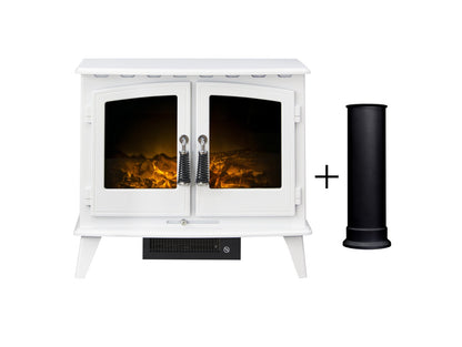 Adam Woodhouse Electric Stove in Pure White with Straight Stove Pipe in Black