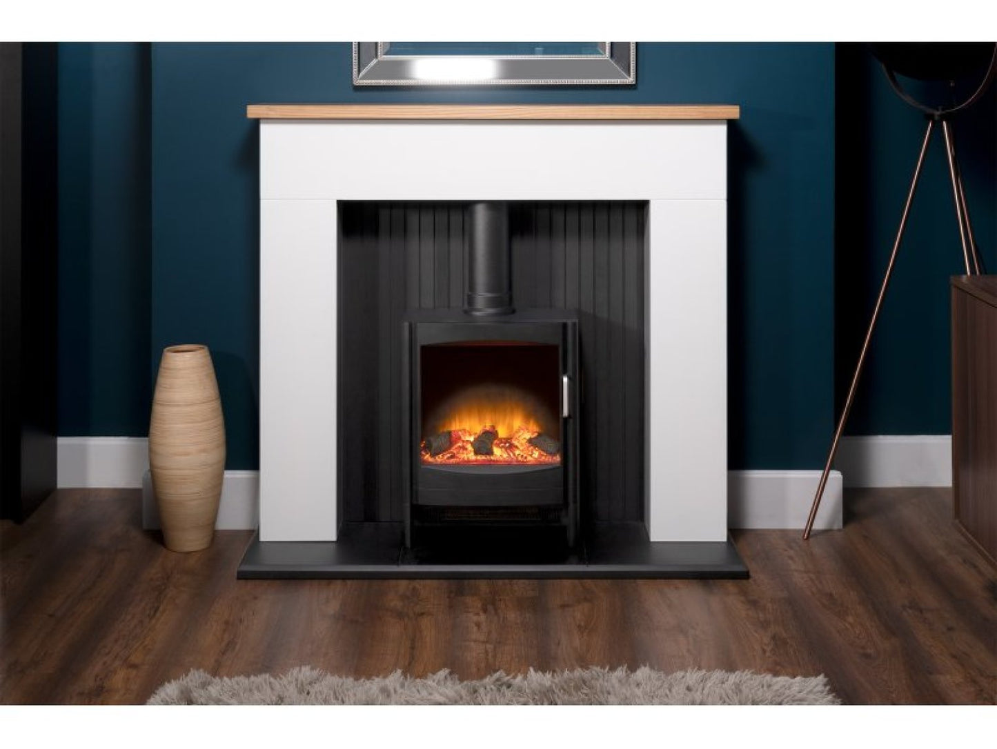 Sureflame Keston Electric Stove Black + Angled Stove Pipe
