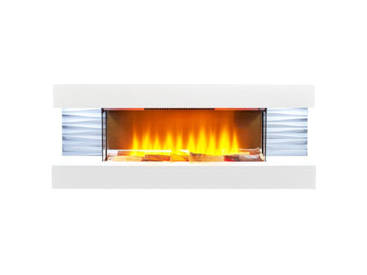 Sureflame WM-9332 Electric Wall Fireplace Suite with Downlights & Remote in Pure White