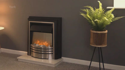 Adam Cotswold Fireplace Stone Effect + York Freestanding Electric Fire Brushed Steel, 48"