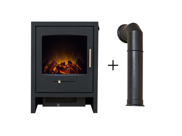 Adam Bergen Electric Stove Charcoal Grey + Tall Angled Stove Pipe in Black