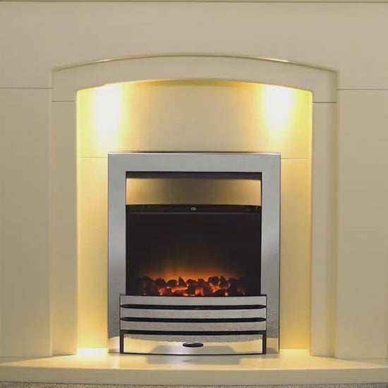 Adam Genoa Fireplace in Pure White & Grey with Downlights & Eclipse Electric Fire in Chrome, 48 Inch