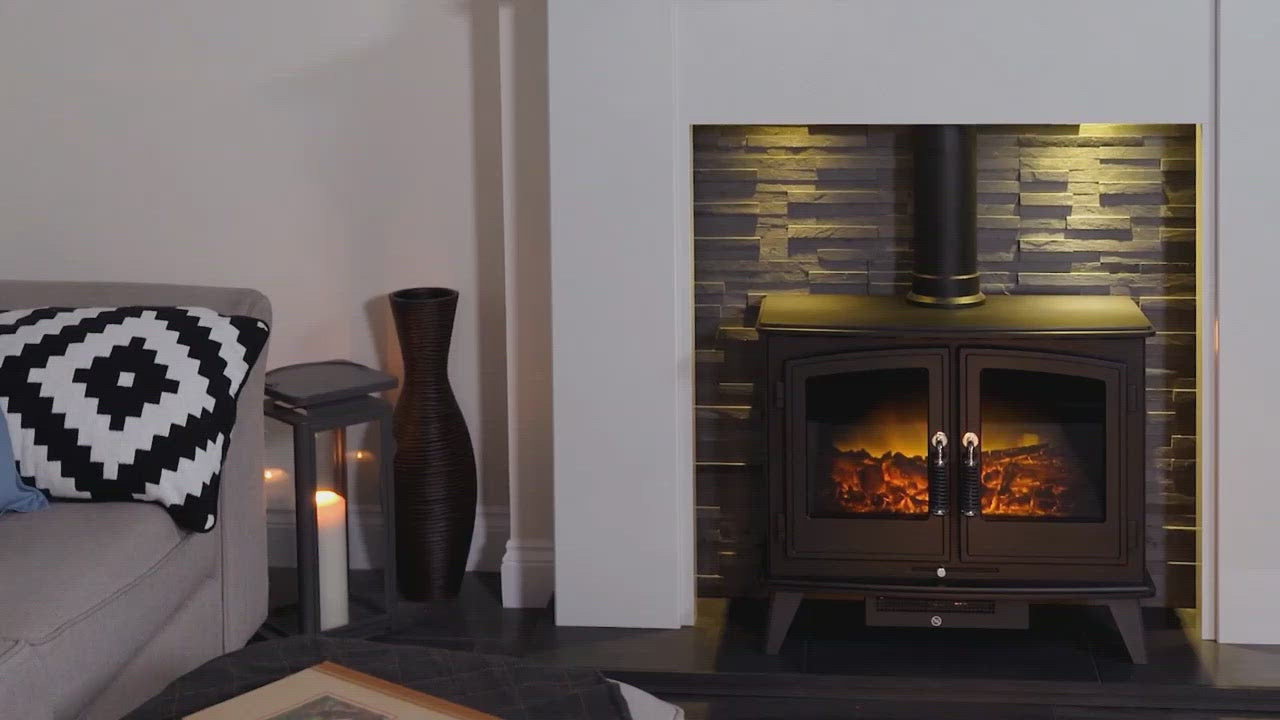 Adam Woodhouse Electric Stove Pure White + Straight Stove Pipe Black