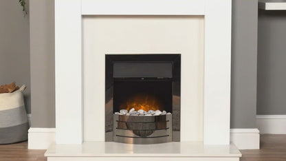 Adam Holden Fireplace in Pure White & Grey/White with Comet Electric Fire in Brushed Steel, 39 Inch