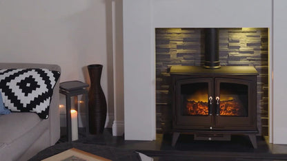 Adam Woodhouse Electric Stove Pure White + Angled Stove Pipe Black