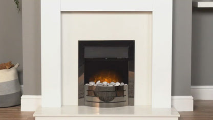 Adam Savanna Fireplace Pure White & Grey + Comet Electric Fire Obsidian Black, 48"