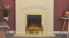 Load and play video in Gallery viewer, Adam Southwold Fireplace Oak &amp; Cream + Blenheim Electric Fire Brass, 43&quot;
