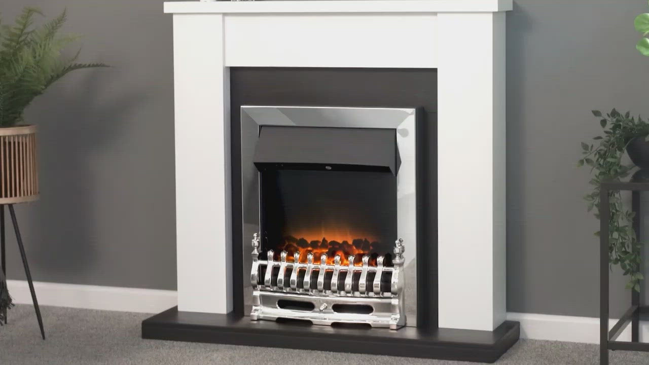 Adam Georgian Fireplace Pure White/Black + Blenheim Electric Fire Chrome, 39"