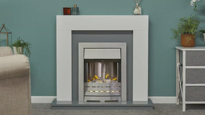 Adam Lomond Fireplace Suite Pure White + Helios Electric Fire Brushed Steel, 39"