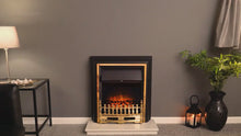 Load and play video in Gallery viewer, Adam Durham Brass Freestanding Electric Fire

