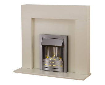 Adam Miami Fireplace Suite in Cream with Helios Electric Fire in Brushed Steel, 48 Inch Assembled